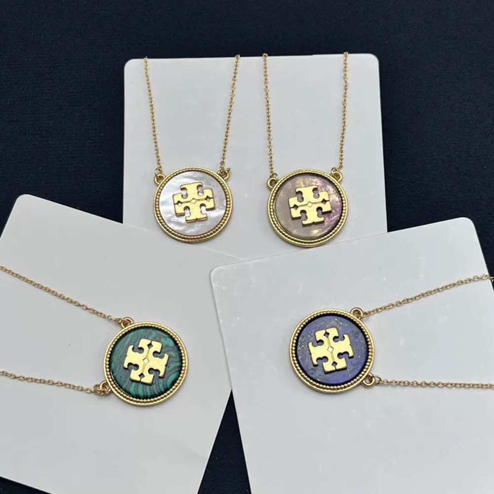Tory Burch Vintage Enamel Natural Stone Shell Inlay Geometric Round Double